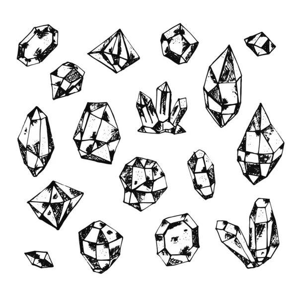 Ensemble de cristaux vectoriels dessinés à la main — Image vectorielle