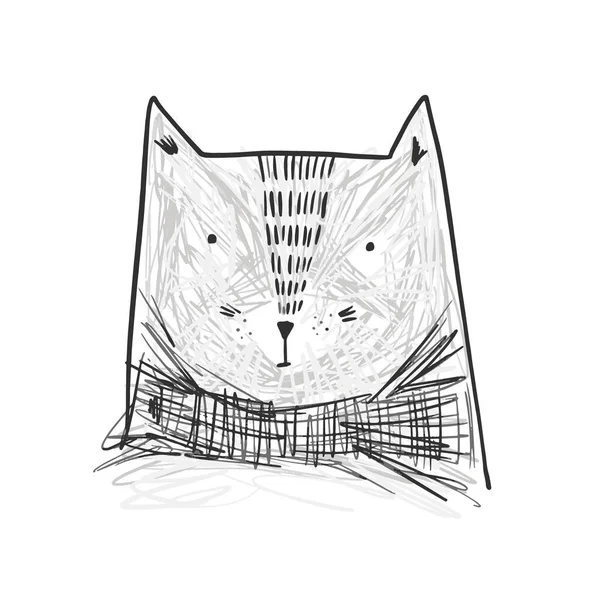 Desenho bonito mão desenhada gato cabeça ilustração — Vetor de Stock