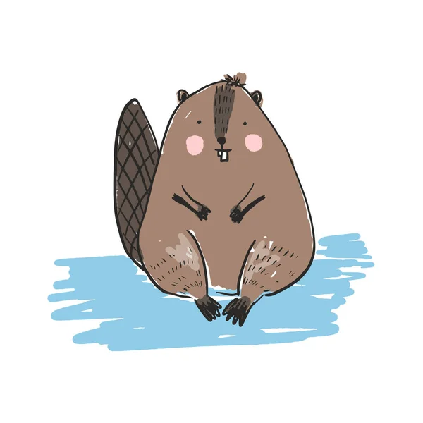 可爱的卡通片笔挺的海狸角色 — 图库矢量图片