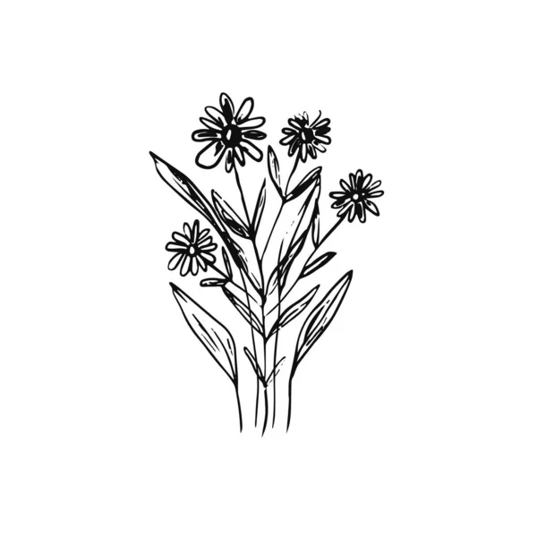 Cute sketch hand drawn black flower illustration — стоковый вектор
