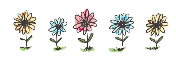Cute sketch hand drawn color flowers — Stok Vektör