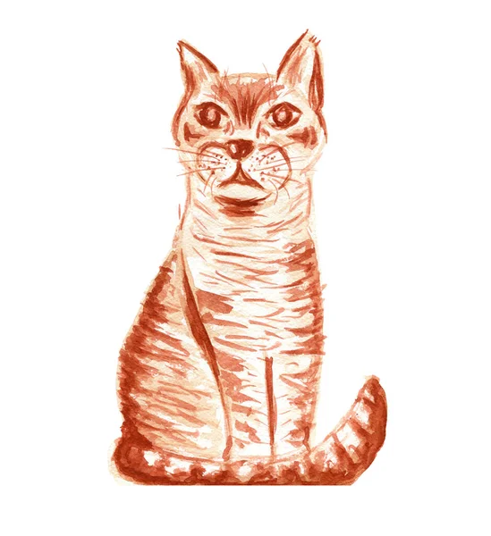 Cute hand drawn watercolor ginger cat illustration — Photo