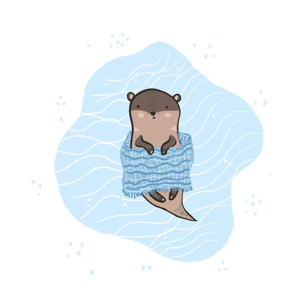 Mignon dessin animé plat loupe endormie personnage — Image vectorielle