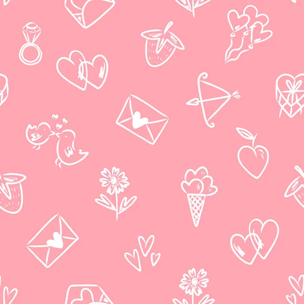 Cute różowy strony rysowane wektor miłość symbole wzór — Wektor stockowy