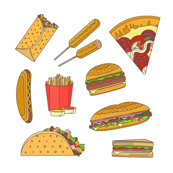 Parlak vektör fast food klip sanatı koleksiyonu — Stok Vektör