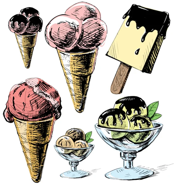 アイスクリームのカラフルなコレクション. — ストックベクタ