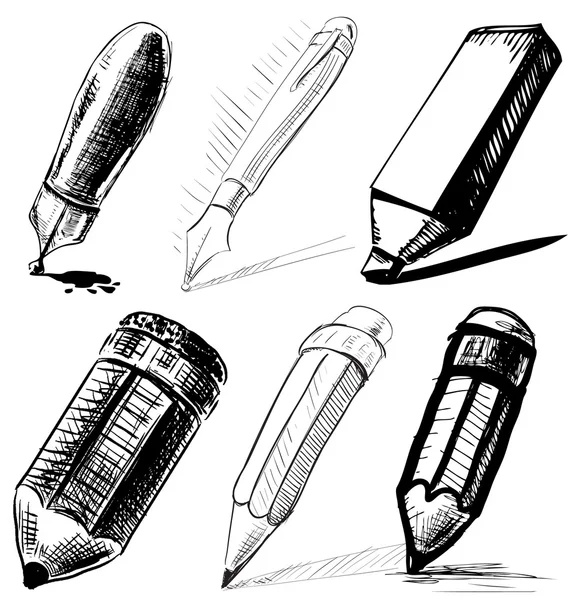 Coleção de canetas e lápis . — Vetor de Stock