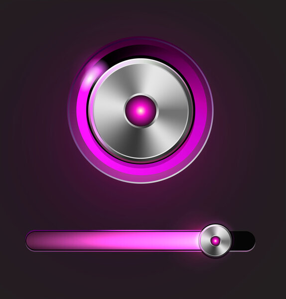Glossy media player metal button with track bar.