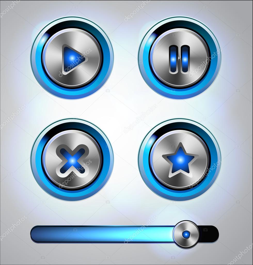 Media player elements collection.Glossy metal buttons and track bar.