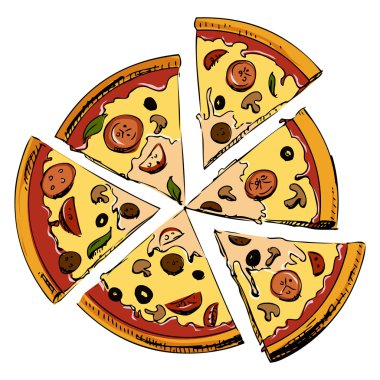 altı parça pizza.