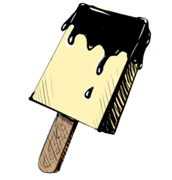 Postre de helado de chocolate en palo de madera aislado sobre fondo blanco . — Vector de stock