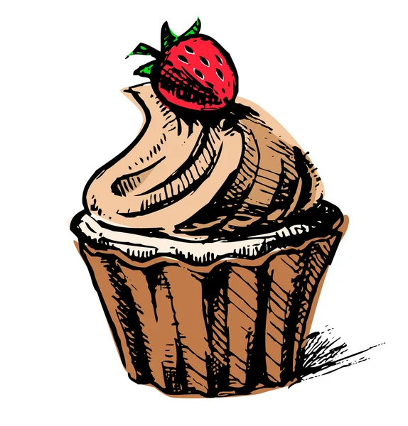 Romige cup-cake met heerlijke berry. — Stockvector