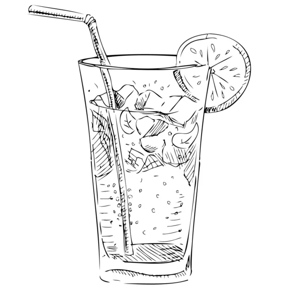 Soda glass with citrus segment and ice cubes. Stock Illustration