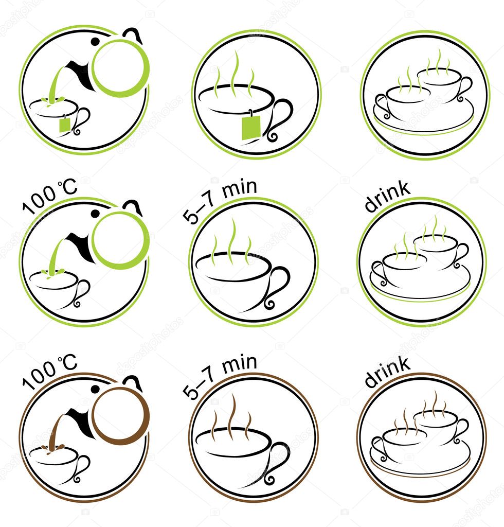 Tea or coffee making icons collection