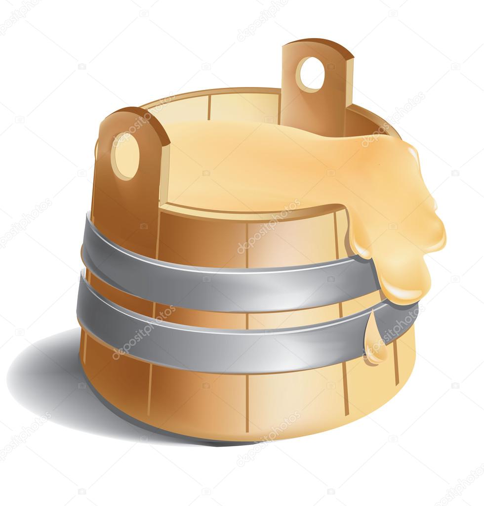 High quality mesh vector icon of wooden barrel of honey and sweetness with metal silver clamps.