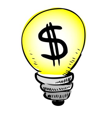 sarı ampul Doları sembolünün içinde. sketch vektör simgesi