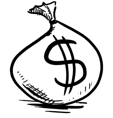 dolar işareti olan para çantası. El çizimi sketch vektör çizim