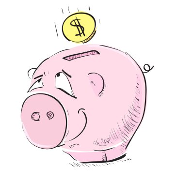 para karikatür domuz simgesiyle para illüstrasyon kroki