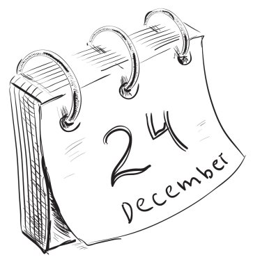 Calendar. Christmas countdown with paper sheets and metal rings. The date is 24 of December clipart