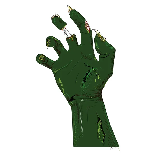 Zombie hand geïsoleerd op wit. hand tekenen schets vectorillustratie — Stockvector