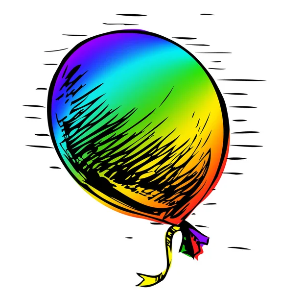 Parlak gökkuşağı parti balon ile kurdele. renkli el çizim karikatür çocuksu doodle tarzı illüstrasyon kroki — Stok Vektör