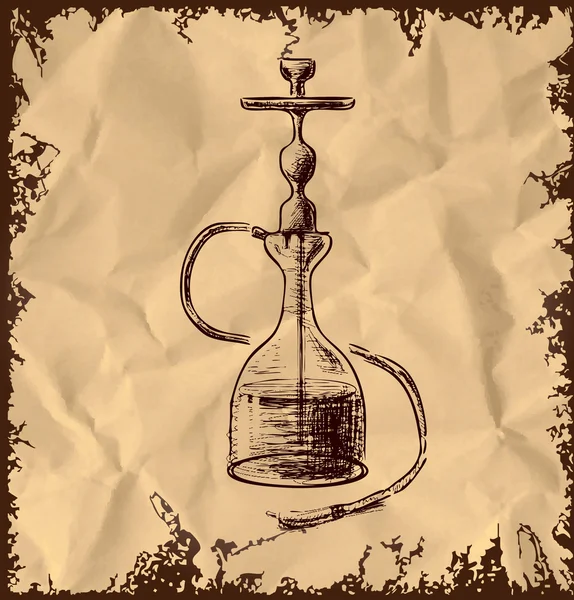 Icono de Hookah aislado sobre fondo vintage. Dibujo a mano dibujo vector ilustración — Vector de stock