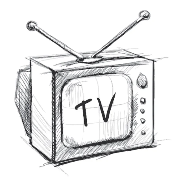 Retro tv met antenne. hand tekenen schets vectorillustratie geïsoleerd op witte achtergrond — Stockvector