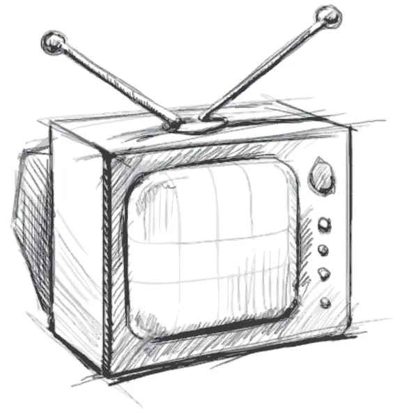 Retro tv with antenna. Hand drawing sketch vector illustration isolated on white background — Stock Vector