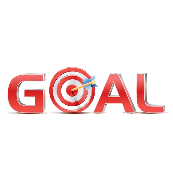 Red darts target aim and arrow integrated in word goal. Successful shoot. No transparency - only gradient. — Stock Vector