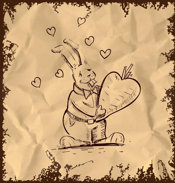 可爱的小兔子手里拿着巨大的胡萝卜 — 图库矢量图片