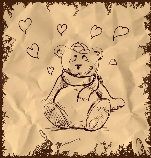 In liefde cute teddy bear schets vectorillustratie — Stockvector