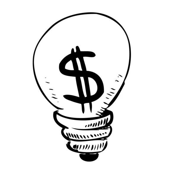 Glühbirne mit Dollarsymbol im Inneren. Skizzenvektorsymbol — Stockvektor
