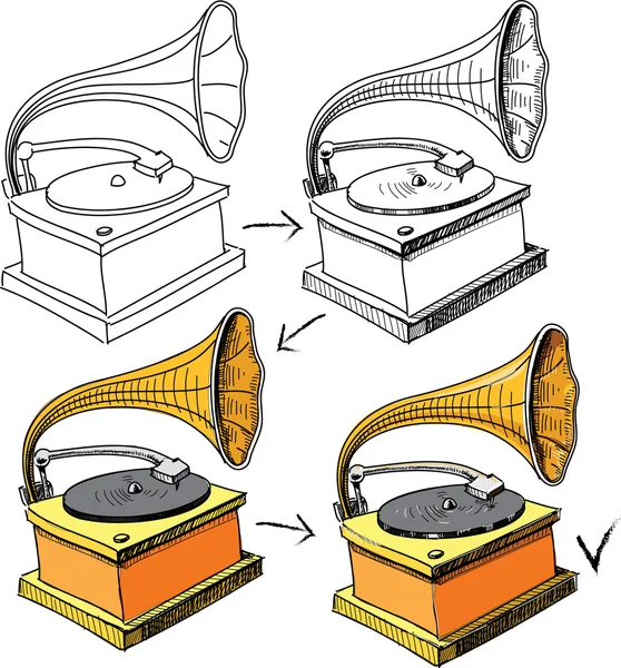 Gramófono Vintage, Reproductor de discos — Vector de stock