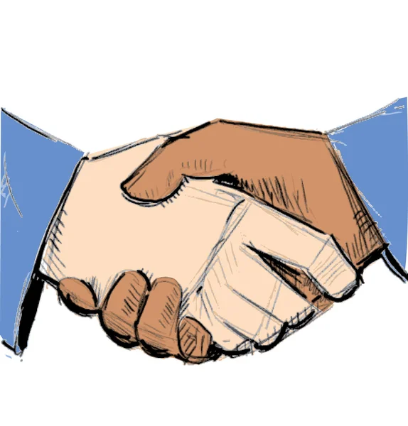 Hand shake between black and white man (handshake) — Stock Vector