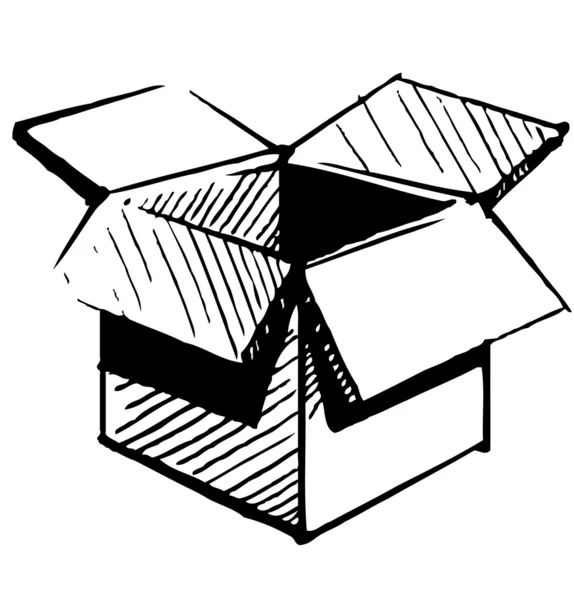 Icona della casella aperta isolata su sfondo bianco. Illustrazione schizzo disegno a mano — Vettoriale Stock
