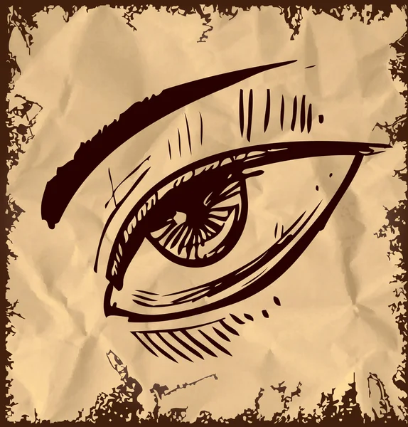 Skizze Auge isoliert auf Vintage-Hintergrund. kindische Doodle-Vektor-Illustration — Stockvektor