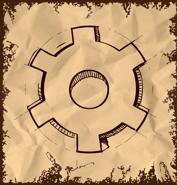 Gear icon isolated on vintage background. Hand drawing sketch vector illustration — 스톡 벡터