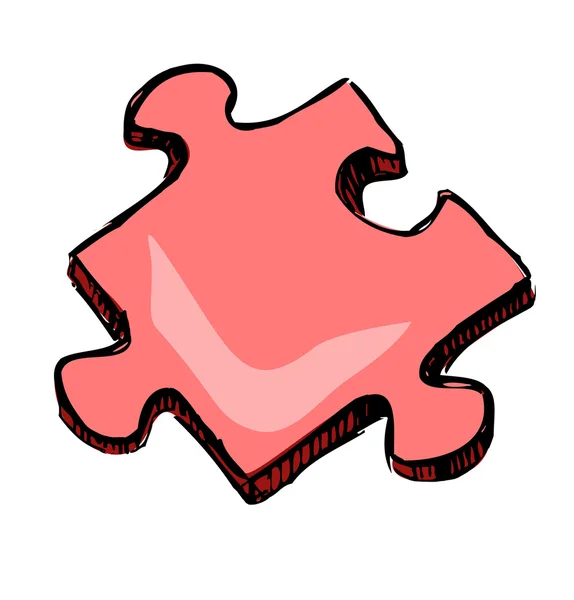 Red puzzle piece isolated on white background. Sketch vector icon — Stock Vector