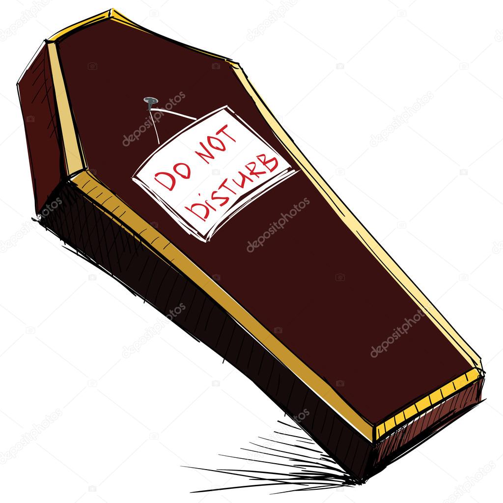 Do not disturb coffin isolated on white. Hand drawing sketch vector illustration