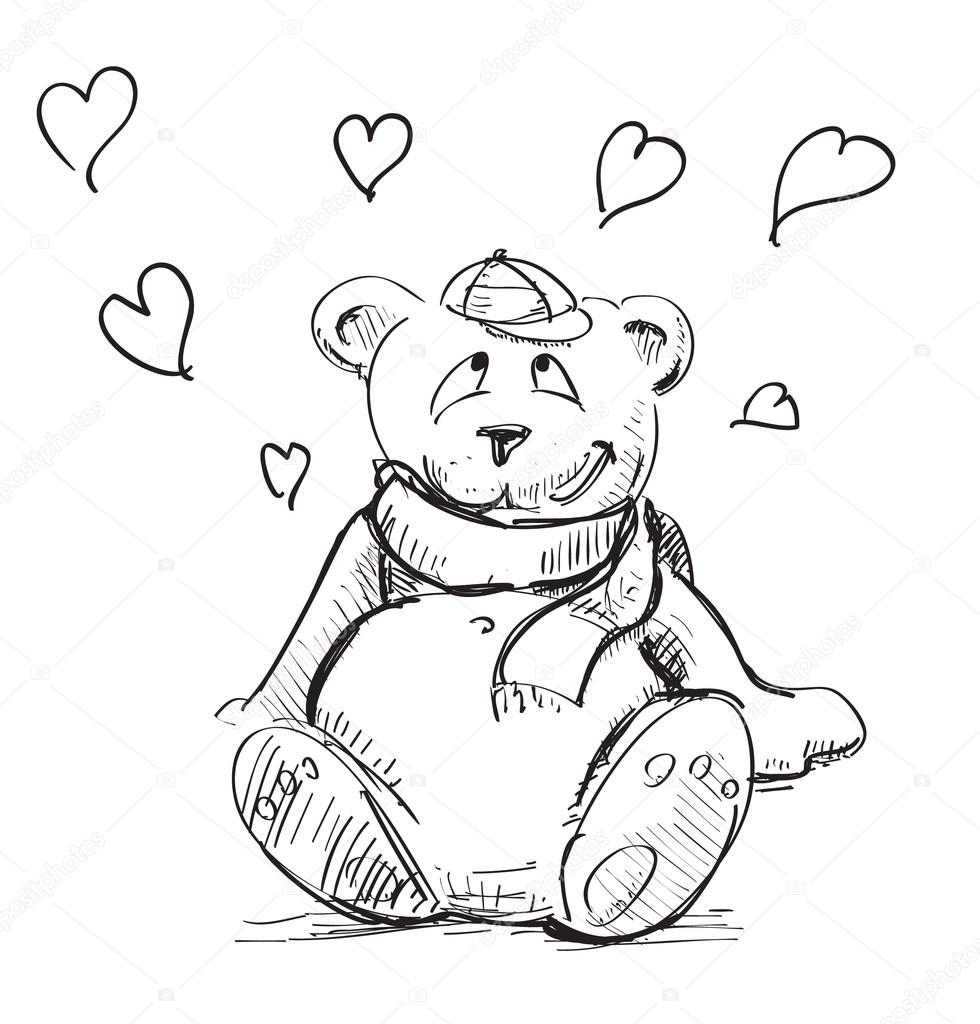In Love Cute Teddy Bear Sketch Vector Illustration Stock Vector