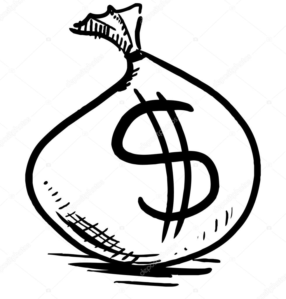 Money bag with dollar sign. Hand drawing sketch vector illustration