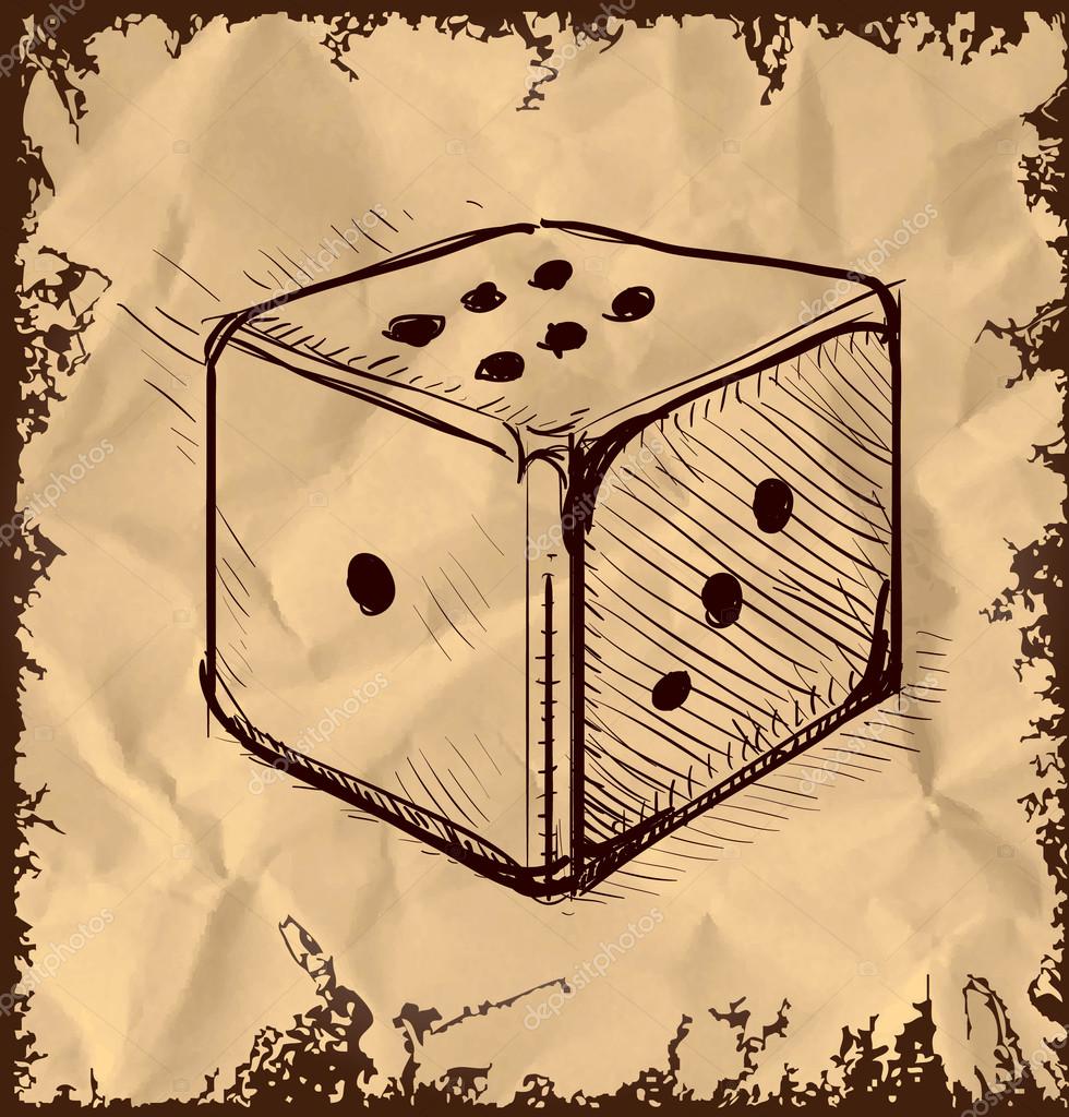 Lucky dice cartoon icon. Sketch fast pencil hand drawing illustration in funny doodle style