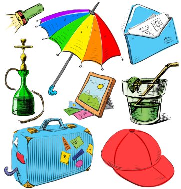 tatil renkli küme. El çizimi sketch vektör çizim