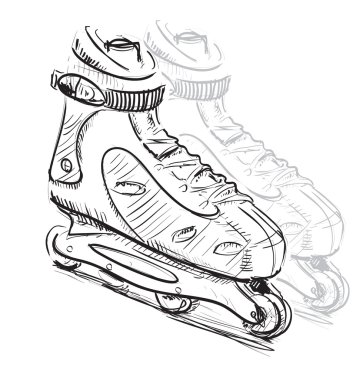 rollerskates ve paten vektör çizim içinde stil kroki doodle.