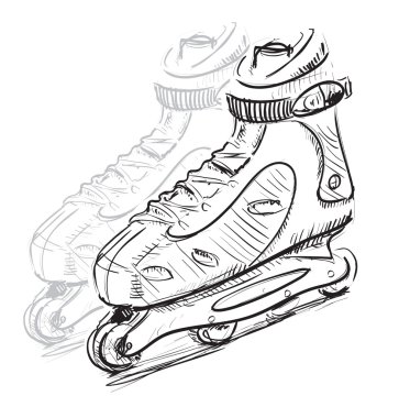 rollerskates ve paten vektör çizim içinde stil kroki doodle.