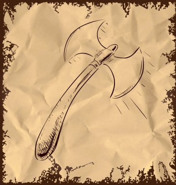 antika arka plan üzerinde izole çift taraflı balta simgesi. El çizimi sketch vektör çizim