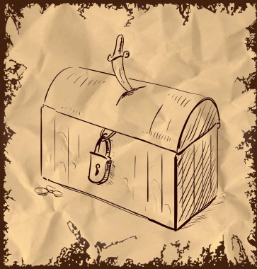 eski korsan hazinesi kilit ve antika arka plan üzerinde izole hançer. El çizimi sketch vektör çizim