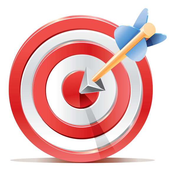 Red darts target aim and arrow. Successful shoot. No transparency - only gradient.