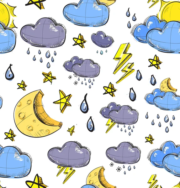 Farbe Skizze Wettermuster nahtlosen Vektor Hintergrund — Stockvektor
