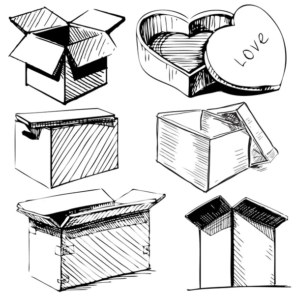 Collection d'icônes de boîte isolées sur fond blanc. Dessin à la main dessin vectoriel illustration — Image vectorielle